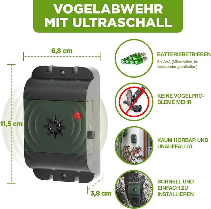 Image du produit Isotronic Mobiler Ultraschall Tauben- und Vogelvertreiber, 40m²