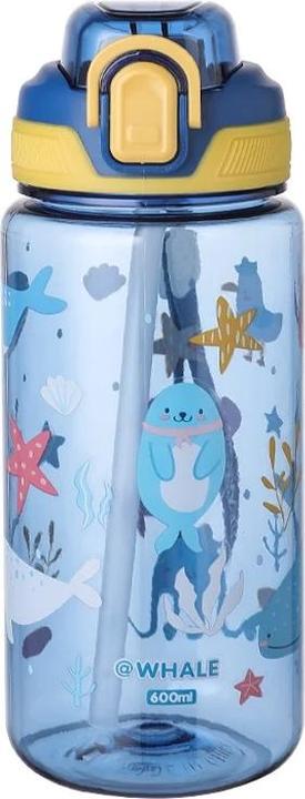 Actual product image ASMI Children's drinking bottle, water bottle with straw Whale Blue (0.60 l)