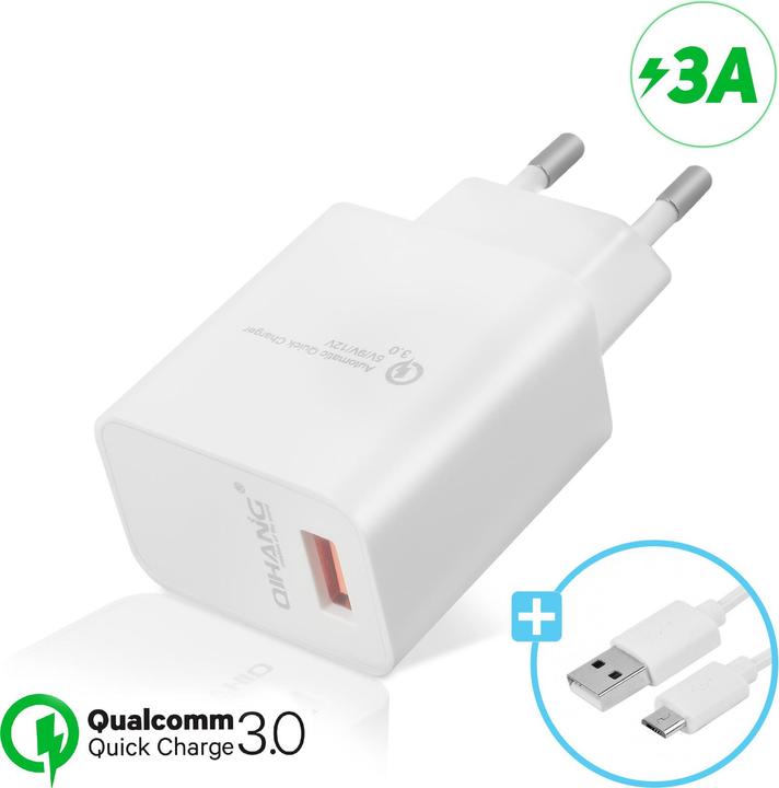 Actual product image Avizar Qualcomm Quick Charge 3.0 3A Power Adapter + Micro USB Cable (18 W)