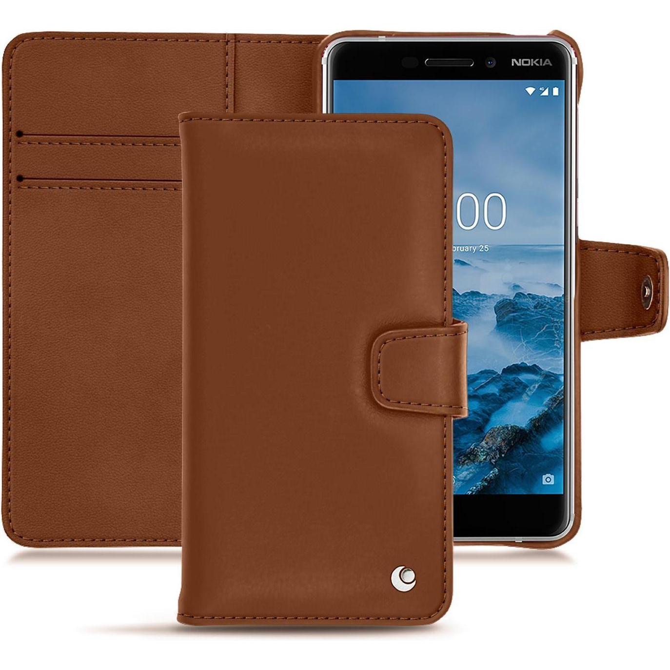 Noreve Lederschutzhülle Wallet (Nokia 6 (2018)), Smartphone Hülle, Braun