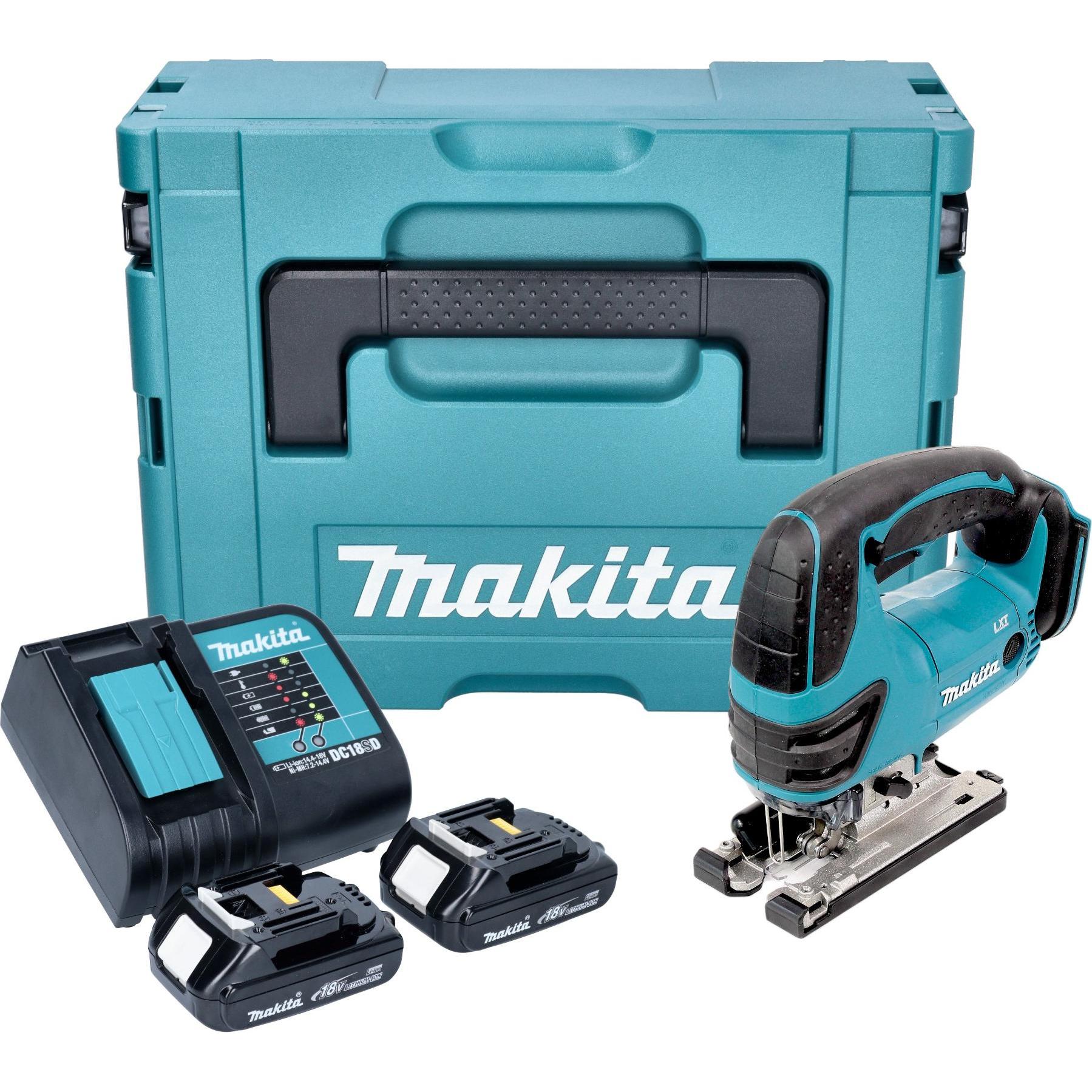 Makita, Sega universale a batteria, Seghetto alternativo a batteria DJV 180 SYXJ 18 V 135 mm + 2x batteria 1,5 Ah + caricabatterie +
