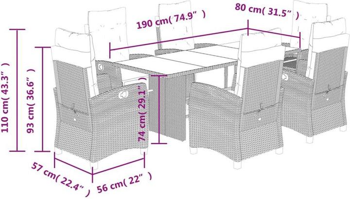 Actual product image vidaXL Garten Essgruppe (190 x 80 x 74 cm)