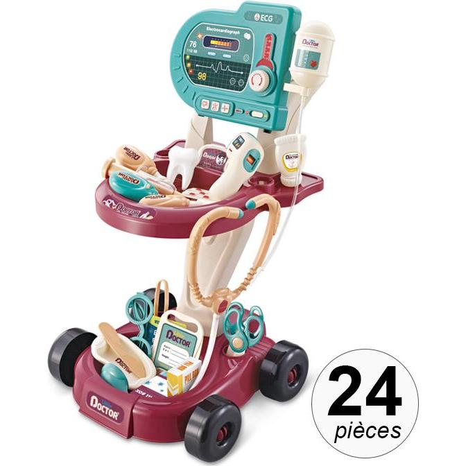 VR Shinecon Medizinischer Wagen für Kinder mit Licht- und Soundeffekten - 24 teiliges Set
