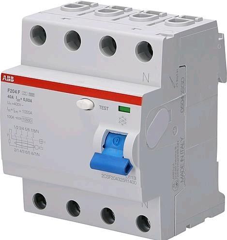 Productafbeelding ABB F204F-40/0,03 aardlekschakelaarÂ 4P, type F, 40A, 30mA