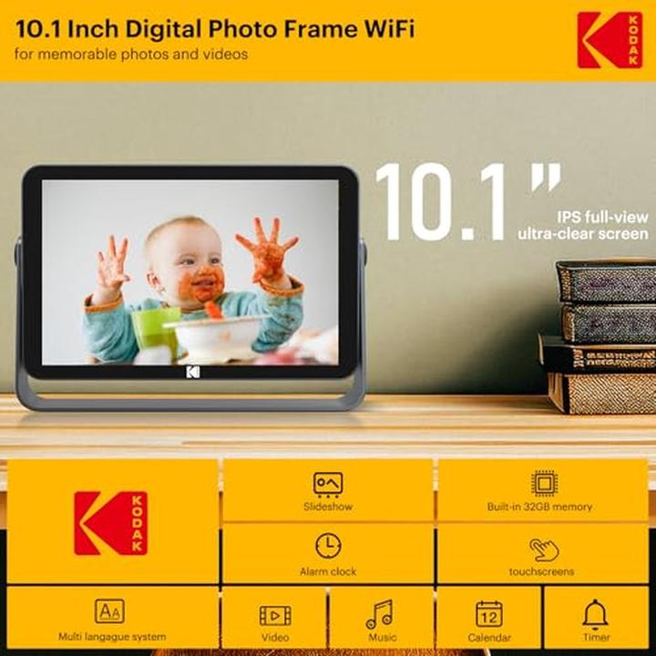 Kodak Digital Wi-Fi Photo Frame with Touchscreen, Memory, and Battery (10.10", 1920 x 1200 pixels)