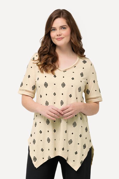 Immagine prodotto Ulla Popken T-shirt di cotone biologico con rombi, scollatura a V e mezze maniche (46, 48)