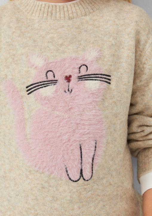Produktbild s.Oliver Strickpullover Kuscheliger Loose-Fit-Strickpullover mit Katzen-Artwork (104, 110)