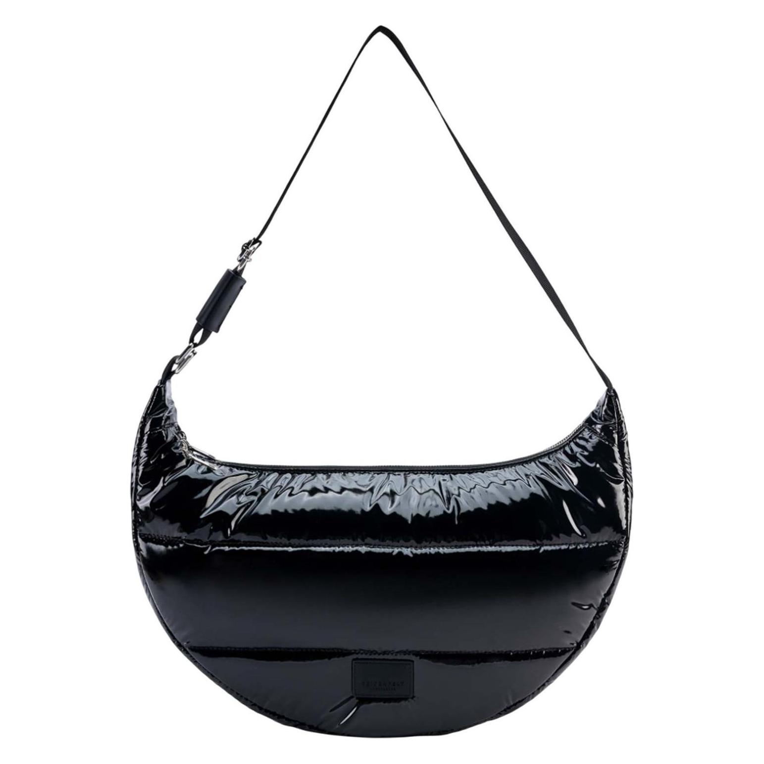 Seidenfelt, Damen, Handtasche, Norrlida Glossy Nylon Halfmoon Bag, Schwarz