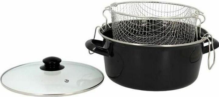 Produktbild Thekitchenette Bratpfanne mit Korb 3645580 Schwarz Kristall Stahl Bakelit Emaillierter Edelstahl (Bratpfanne, Stahl)