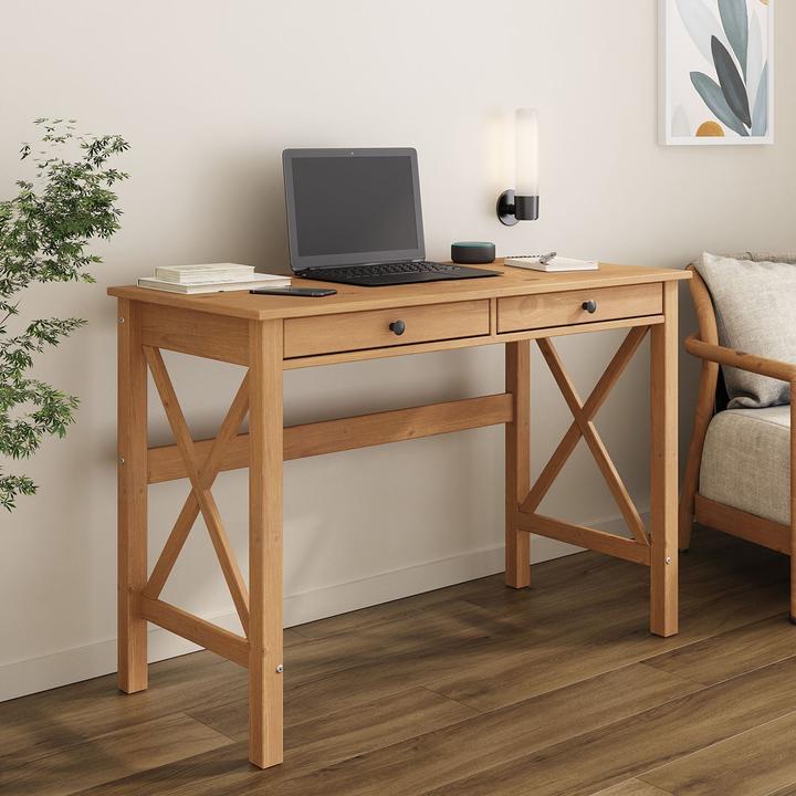 Actual product image IDIMEX Schreibtisch ADRIAN mit 2 Schubladen aus Massivholz – Eichefarben (110 x 50 x 76 cm)