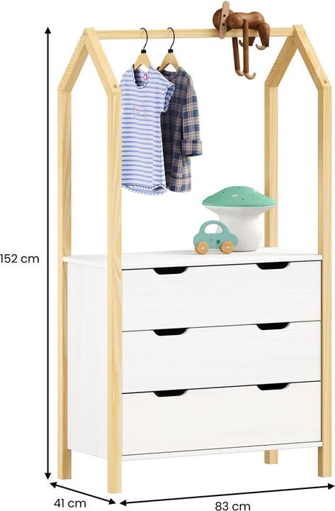 Image du produit IDIMEX Commode pour enfants AMIRA avec tringle à vêtements - blanc (83 cm)