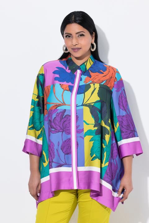 Image du produit Ulla Popken Chemisier oversize, manches 3/4 et col chemise, finition en pointes (46, 48)