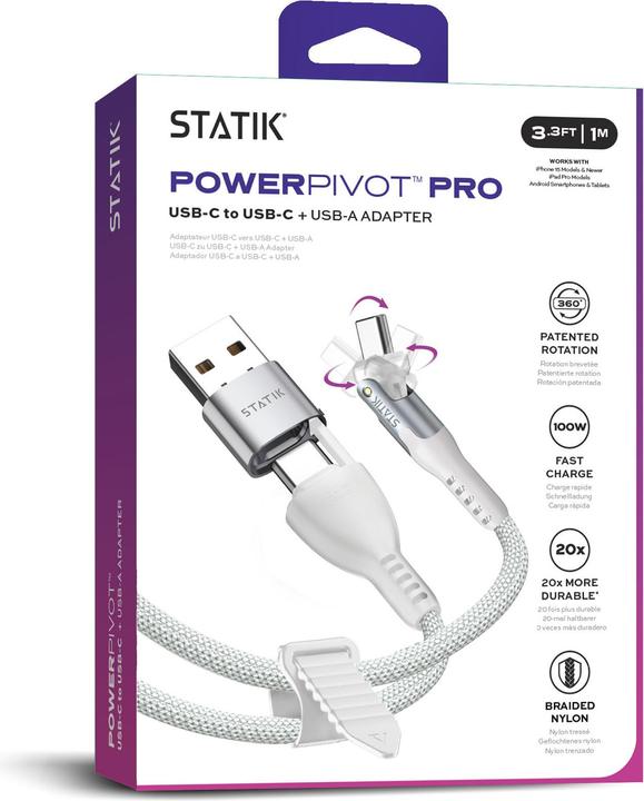 Produktbild Statik PowerPivot Pro - USB-C-auf-USB-C-Kabel 1 m, nylongeflochten (1 m, USB 2.0, 100 W)
