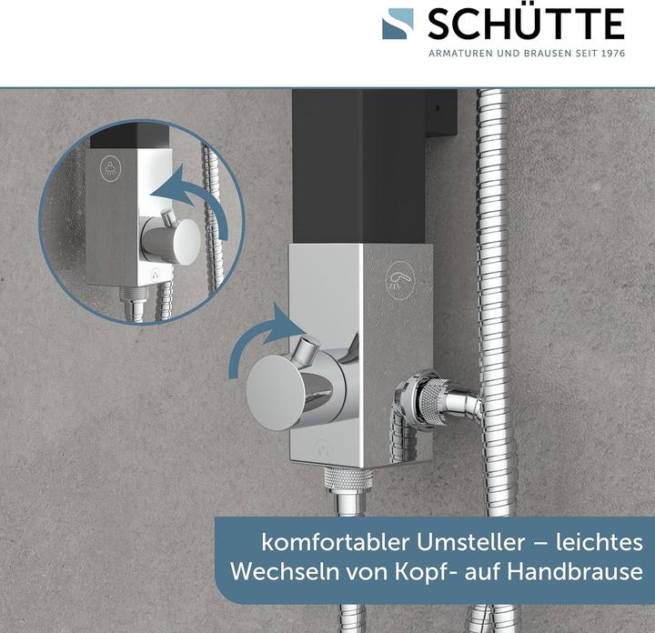 Produktbild Schütte Regendusche Bad MADAGASKAR Überkopfbrause-Set Schwarz matt Chrom Duschsystem Regenbrause 60060