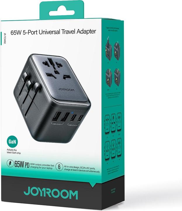 Actual product image Joyroom 65W GaN Universal Travel Adapter 3 USB-C & 2 USB-A