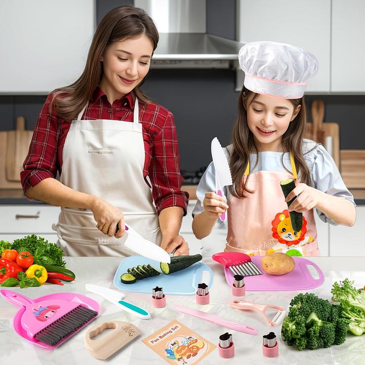Actual product image Activity Board Kindermesser 18-teiliges Kinderschneideset, Kinderschneidemesser, zum echten Kochen mit Holzmesser