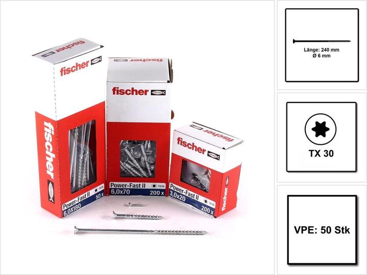 Immagine prodotto Fischer Fisc Power-Fast II 6.0x240 SK TG TX 50 670469 (50 Viti per pezzo)
