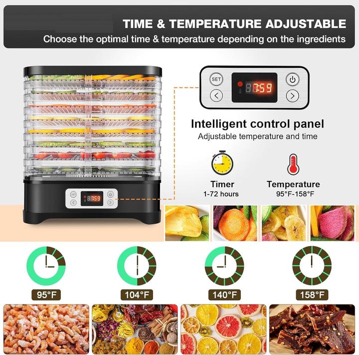 Actual product image Meykey 8-Tray Food Dehydrator with Adjustable Temperature for Fruits, Vegetables, and Meat