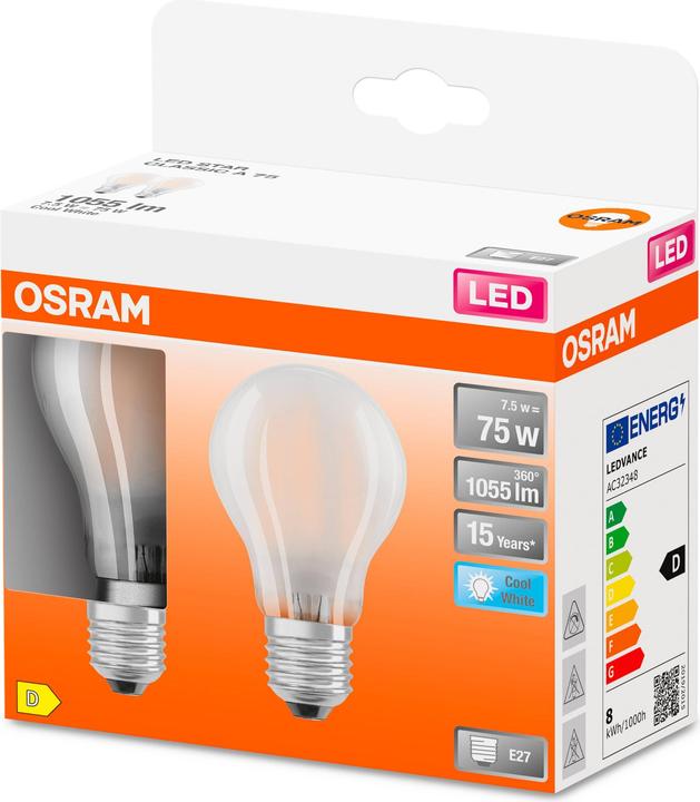 Image du produit Osram Star Classic A75 (E27, 7.50 W, 1055 lm, 2 x, D)