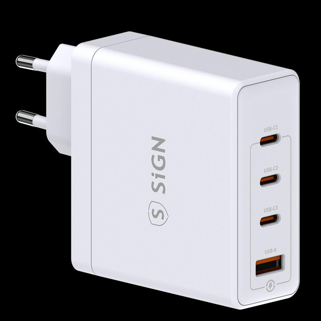 SIGN Fast Wall Charger 140W 3x USB-C / 1x USB-A - White (140 W), Caricatore USB, Bianco