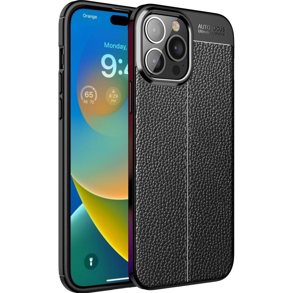 Screenguard Apple iPhone 14 Pro Hülle Leather Design TPU Cover (Apple iPhone 14 Pro), Smartphone Hülle, Schwarz