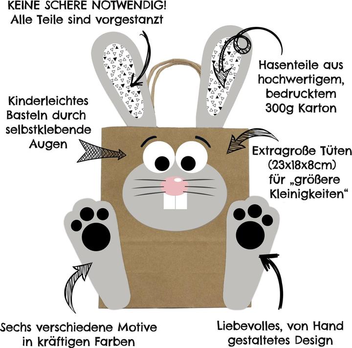 Actual product image Papierdrachen Large DIY Easter bunnies with large bags - 4 - black and white (Gift bag, 4 x)