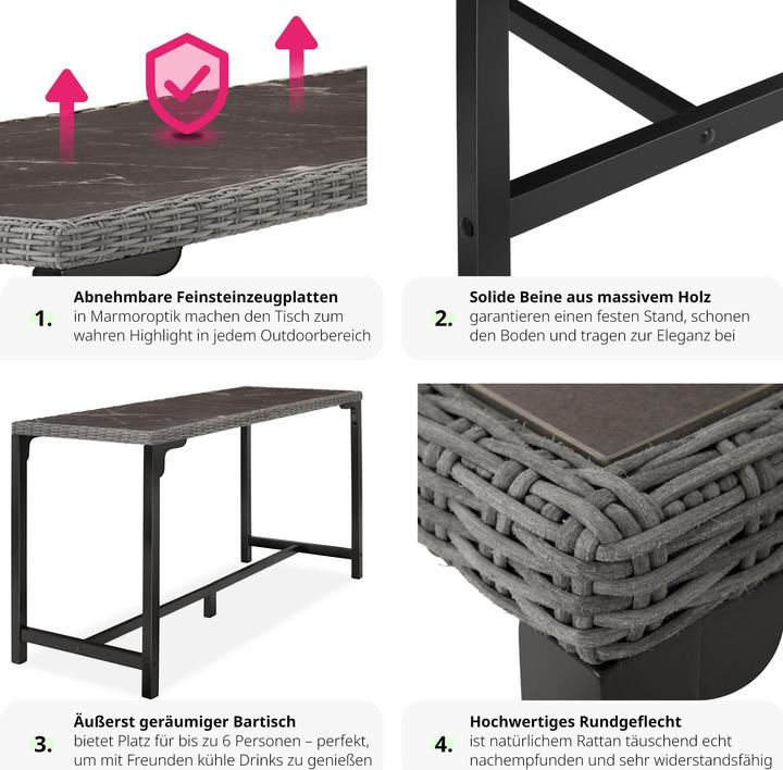 Produktbild tectake Rattan Bartisch Lovas 161x64,5x99,5cm (161 x 64.50 x 99.50 cm)