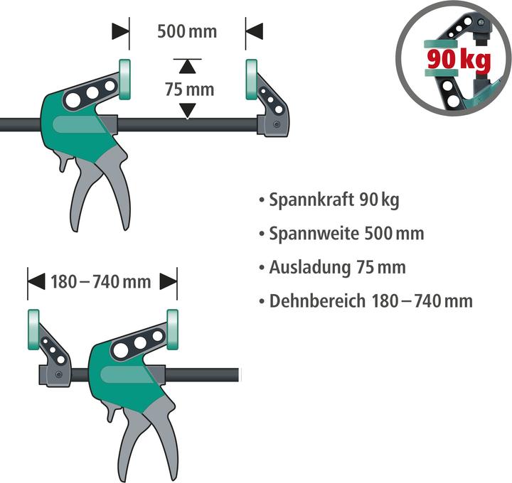 Produktbild wolfcraft 1 EHZ - Einhandzwinge Easy 75/500mm (500 mm)