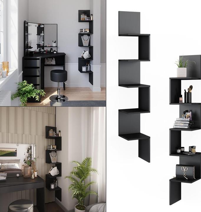 Actual product image Vicco Corner shelf Paolo, Black, 28 x 175.4 cm with 5 compartments