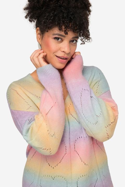 Produktbild Miamoda Pullover, Farbverlauf, Herz-Ajourmuster, V-Ausschnitt, Langarm (50)