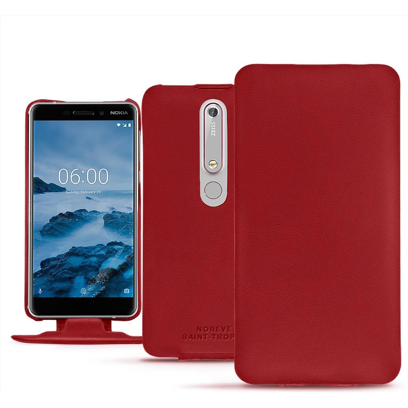 Noreve Lederschutzhülle vertikal (Nokia 6 (2018)), Smartphone Hülle, Rot