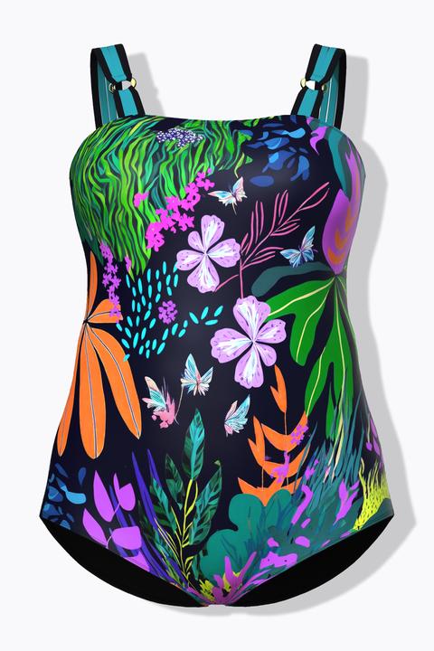 Actual product image Ulla Popken Vibrant Floral Split Strap Swimsuit (44)