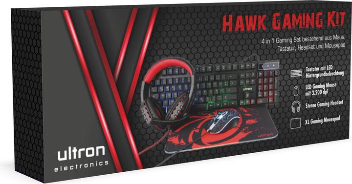 Produktbild Ultron HAWK Gaming Kit 4in1 (Tastatur+Maus+MausPad+Headset) (Deutschland, Kabelgebunden)