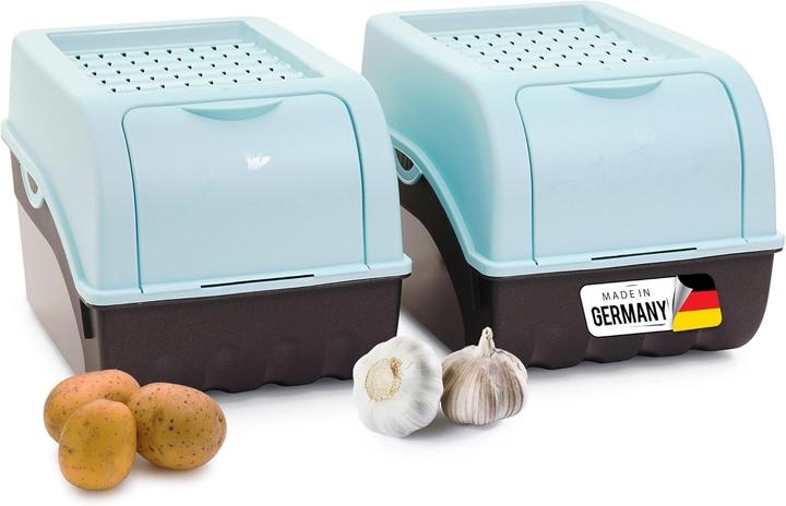 Novaliv Potato storage box | 2X mitel 5L | TURQUOISE | Potato box | Stackable vegetable box Onion box Ka (5 l)