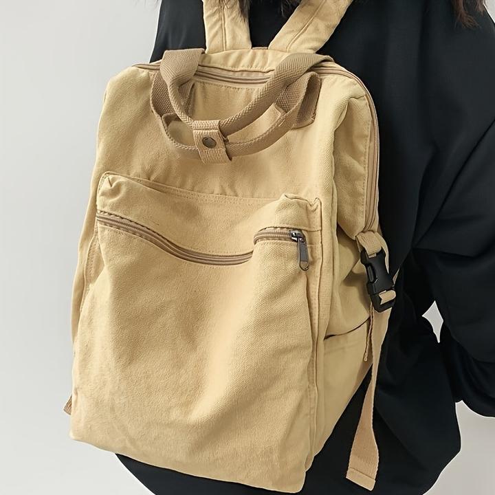 Actual product image Only-Bags.Store Large casual canvas backpack, solid colour frame bag with multiple compartments, perfect for