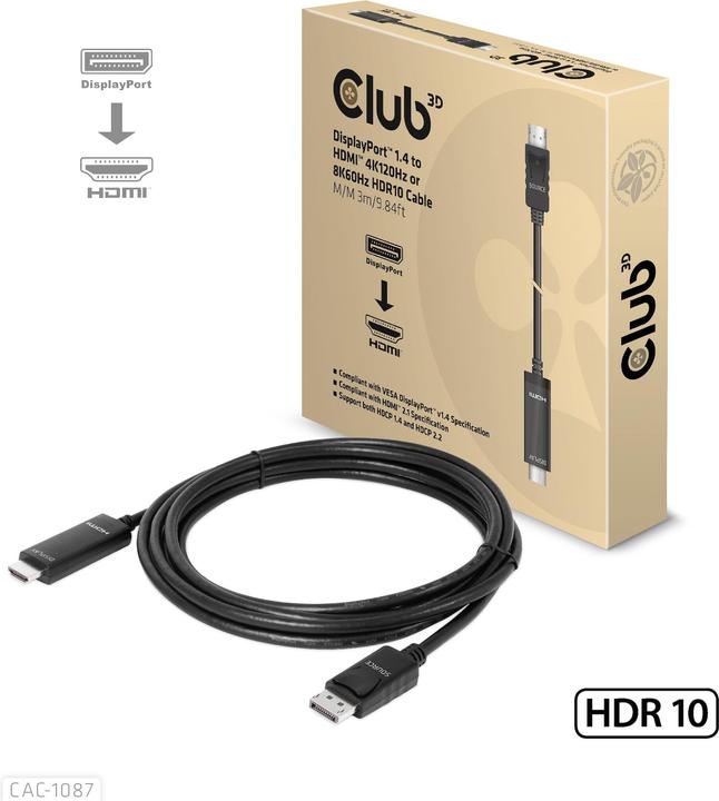 Club 3D HDMI (Typ A) — DisplayPort (3 m, DisplayPort, 2.1)