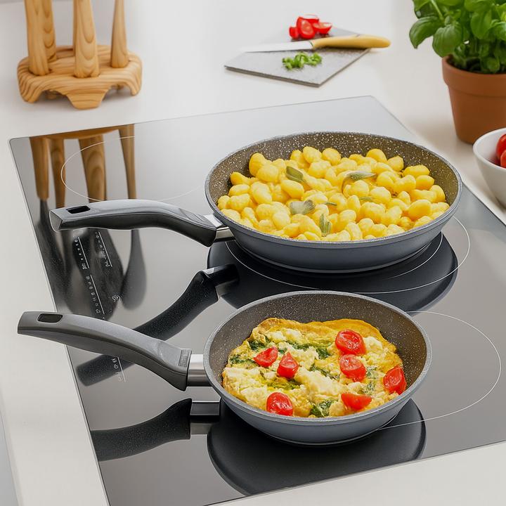 Actual product image Stoneline Pan Set of 2 6937 Frying, Diameter 24/28 cm, Suitable for induction hob, Fixed handle, Anthracite (Pan set + pot set, Aluminium, 24 x 9 cm)