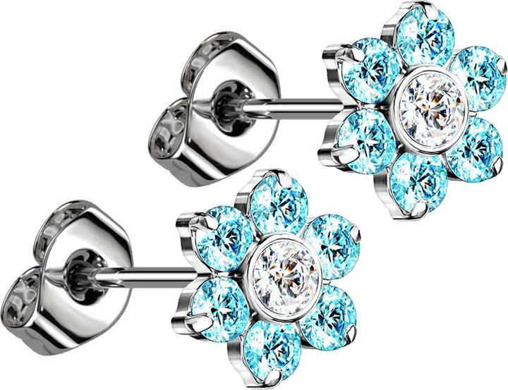 Immagine prodotto Star Piercing Orecchini a perno senza fili in argento con fiori e cristalli color acqua (senza ottone, Titanio)