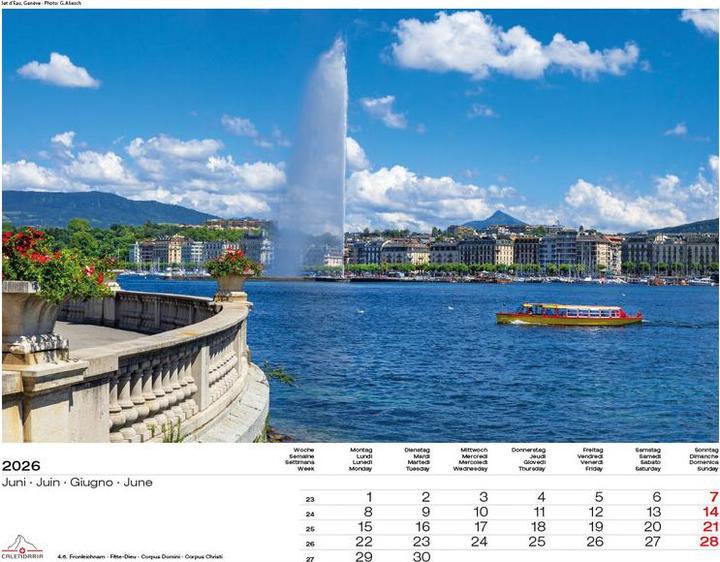 Produktbild Schweiz-Suisse-Svizzera-Switzerland 2026 (40 x 31 cm, Harter Einband, Französisch, Deutsch, Englisch, Italienisch)