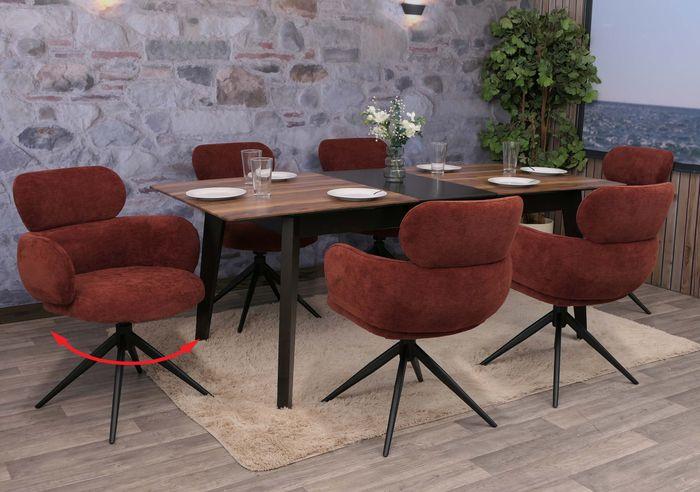 Immagine prodotto Mendler 6er-Set Esszimmerstuhl HWC-O77, drehbar Auto-Return, Stoff (310g/m²) Chenille Öko-Tex– rotbraun
