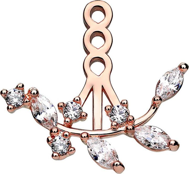 Produktbild Star Piercing Ohrring Ear Jacket rosegold Weinrebe mit Kristallen links (Messing)