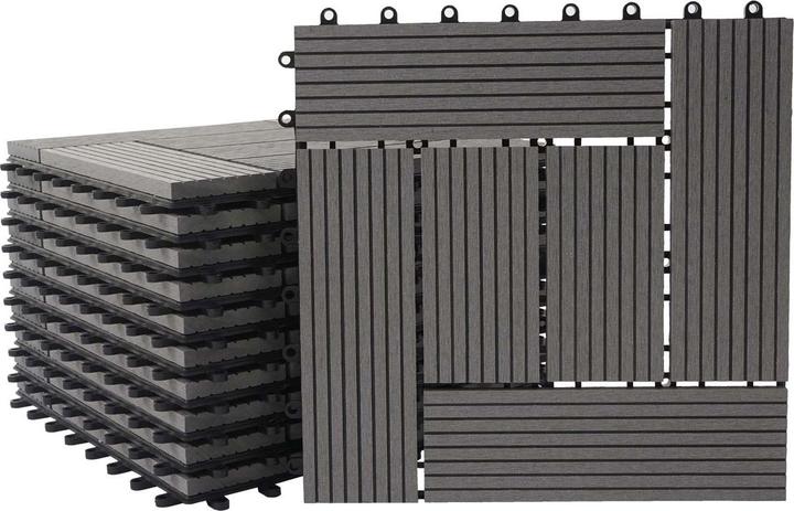 Image du produit Swisshandel24 WPC Carreau de sol Rhone, aspect bois balcon/terrasse, 11x 30x30cm = 1qm Premium, gris décalé (11 x, 30 x 30 cm)