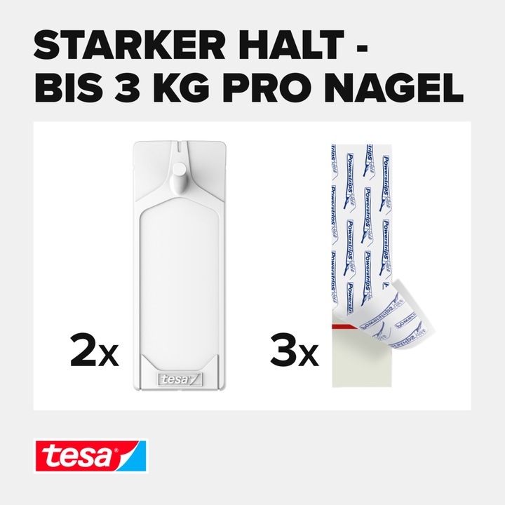 Produktbild tesa Klebenagel für Fliesen & Metall, 3kg Halteleistung, spurlos ablösbar & wiederverwendbar, 4 Nägel