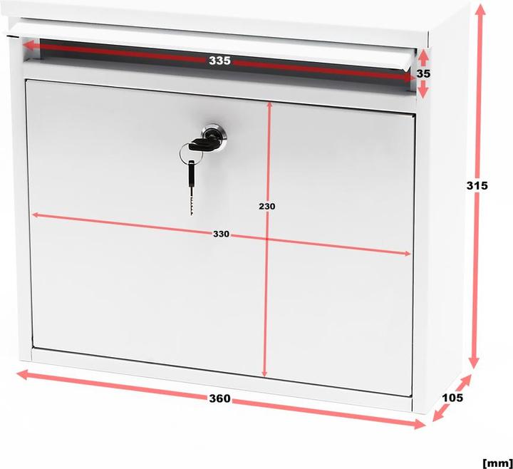 Immagine prodotto Wiltec Cassetta delle lettere V13 360x115x320mm serratura a ribalta Cassetta postale in acciaio