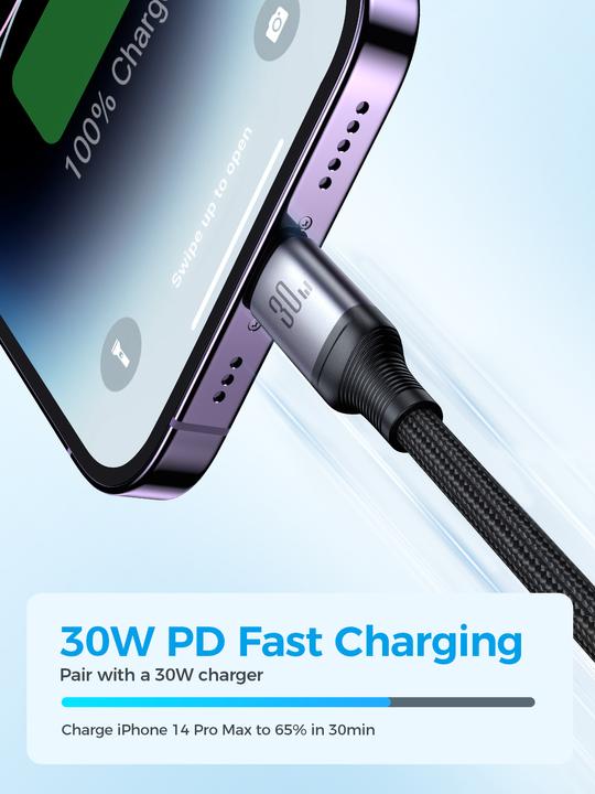 Actual product image Joyroom SA21-1T3 Speedy Series 30W 3-in-1 Fast Charging Cable (Type-C to L+C+M) 1.2m-Black (1.20 m, 30 W)