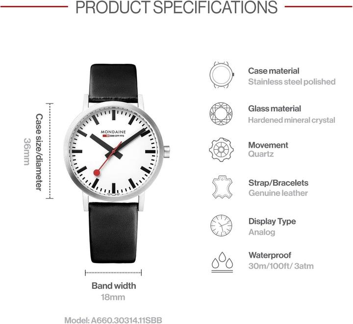 Produktbild Mondaine Classic Vegan (Analoguhr, Swiss Made, 36 mm)