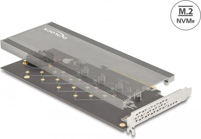 Immagine prodotto Delock Scheda PCI Express 4.0 x16 a 4 x NVMe M.2 Key M interni con dissipatore di calore e ventola