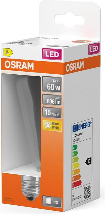 Immagine prodotto Osram LED Leuchtmittel LED Retrofit CLASSIC ST 5.9W 827 Clear E27 Warm weiss 4099854468179 (E27, 806 lm, 6x)