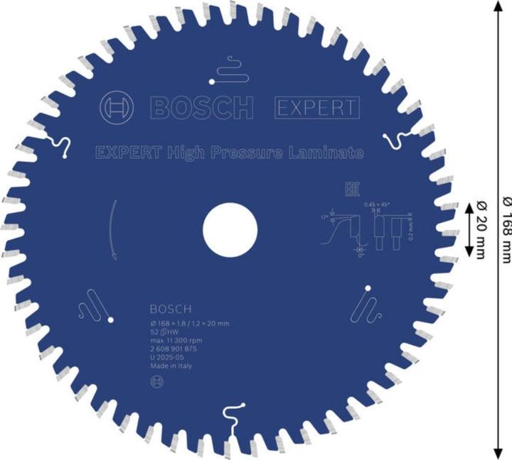 Produktbild Bosch Professional Zubehör Kreissägeblatt Expert for High Pressure Laminate 168 x 20 x 1,8/1,2 mm, T52