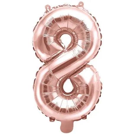 Partydeco Zahlenballon Folie 8 Rose Gold 35-40 cm